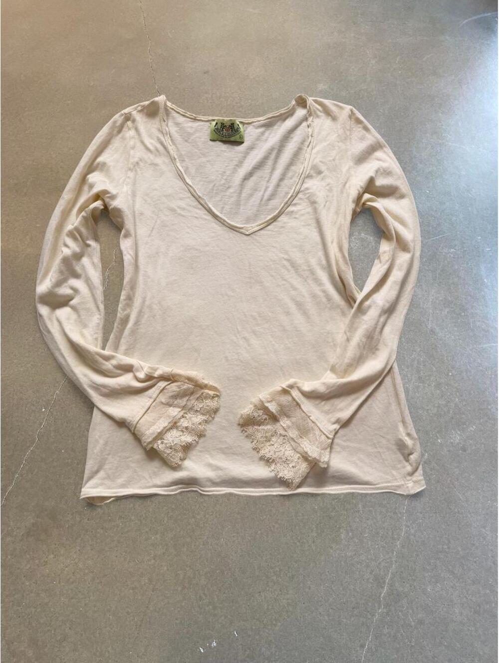 Y2K Vintage Juicy Couture Lace Cuff Long Sleeve Top Cream L